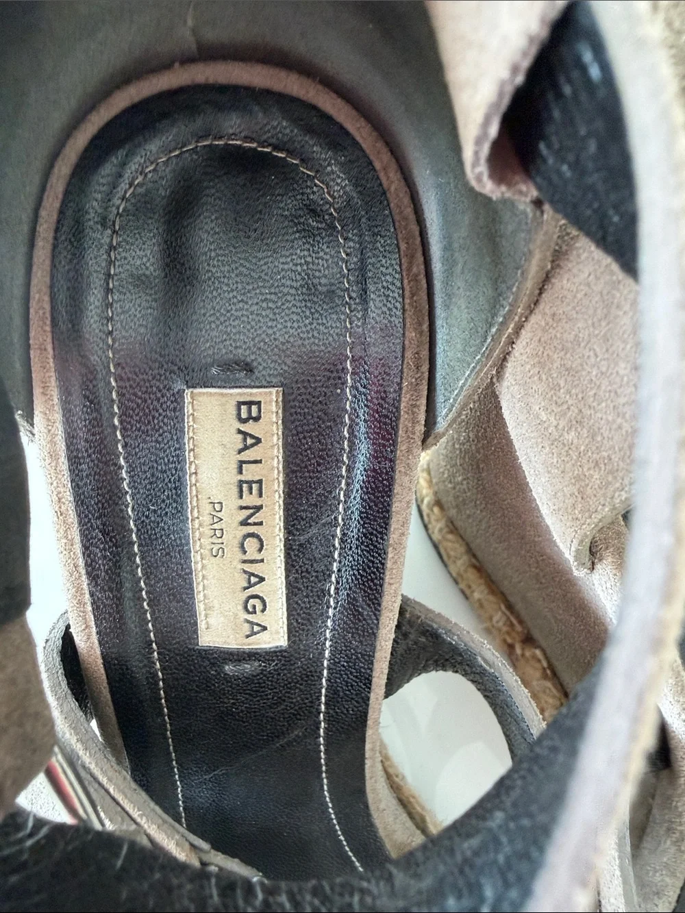 Balenciaga Taupe Suede Espadrille Wedge Sandals